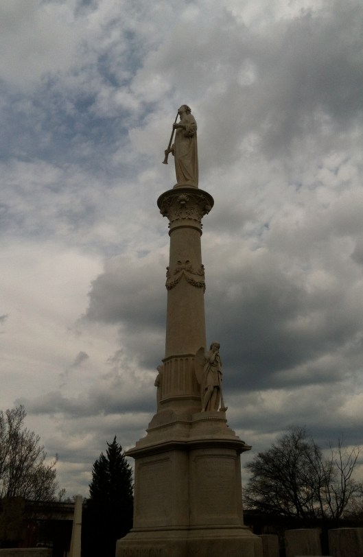 This monument at Oakland Cemetery was damaged during the a tornado but has been restored. 