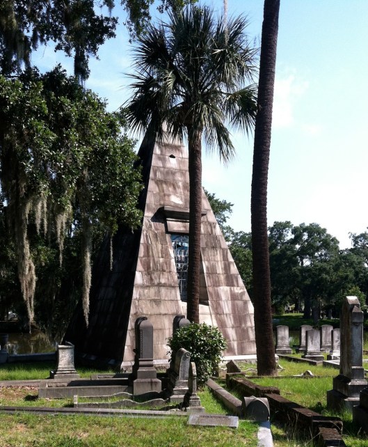This unique pyramid-shaped tomb holds the graves of members of the Smith and Whaley families. Only a few of this kind of tomb exist in the South.