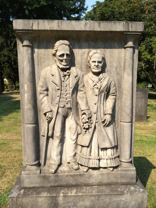 This is the monument for James and Elizabeth Stephens. James was the son of Emmor Simmons, who is noted for being the first person buried in Lone Fir Cemetery when it was known as Mount Crawford Cemetery.