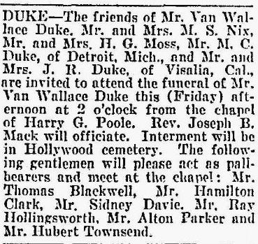 Van Wallace Duke's obituary
