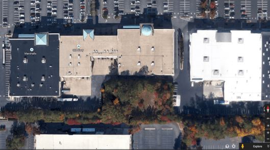 This map shows where the Stephen Martin Cemetery is located in the green patch behind the shopping center. Few people know it's there.