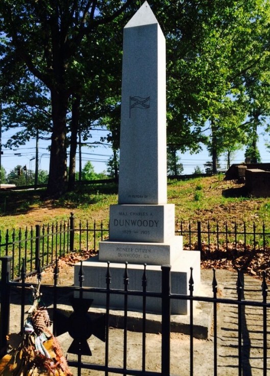 While this monument commemorates the man for whom Dunwoody was named after, he's buried in a different cemetery.
