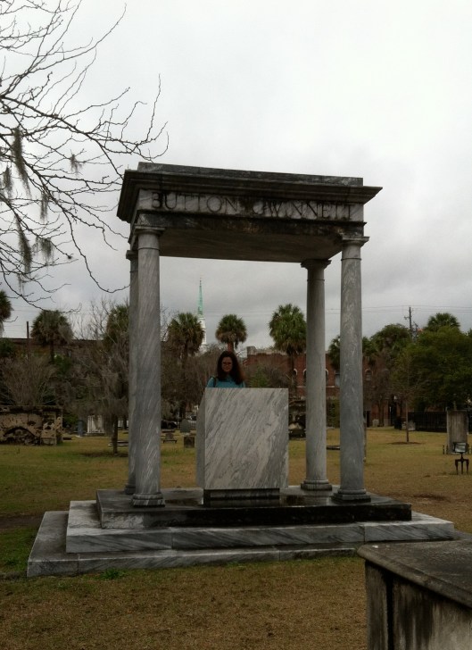 Since nobody is quite sure where Gwinnett is buried, this monument honors his contributions to Georgia history.