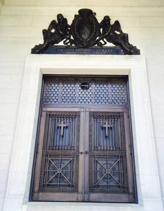 The front door of the Bishops' Mausoleum, completed in 1912. 