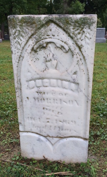 Hughina Morrison was buried in Wyuka the year it opened in 1869. A carved hand on her gravestone points skyward toward a nearly illegible inscription that originally read “Gone Home.” 