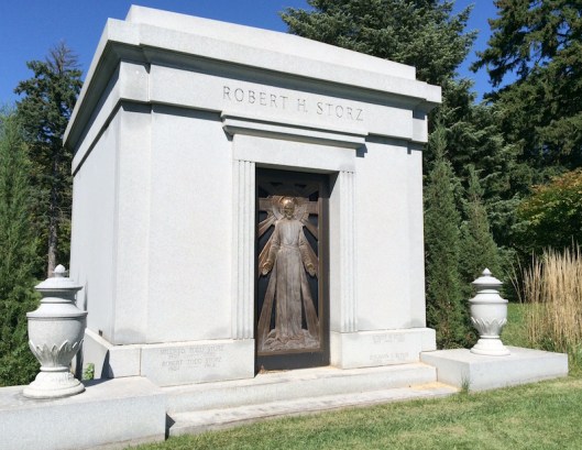 The second Storz mausoleum is more modern in style but the effort to make the door look unique is shared.