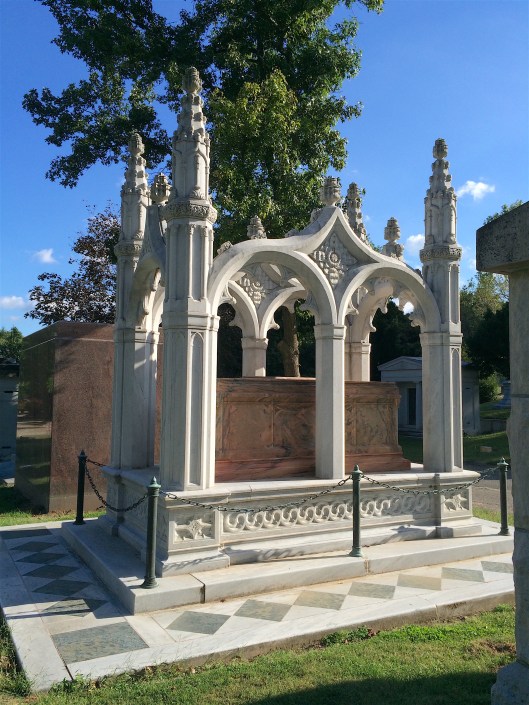 The Geiger Mausoleum features a combination of different styles, from Egyptian Revival to Classic.