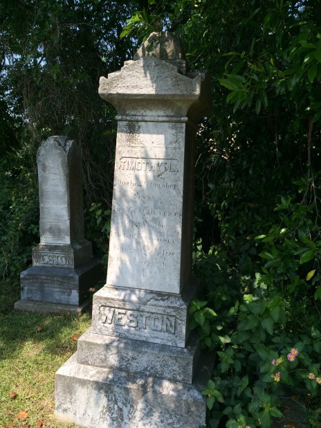 In the foreground is the monument for Timothy Weston, who died at the age of 45. His father, whose monument is in the background, was the Rev. Samuel Weston, a prominent African Methodist Episcopal minister.