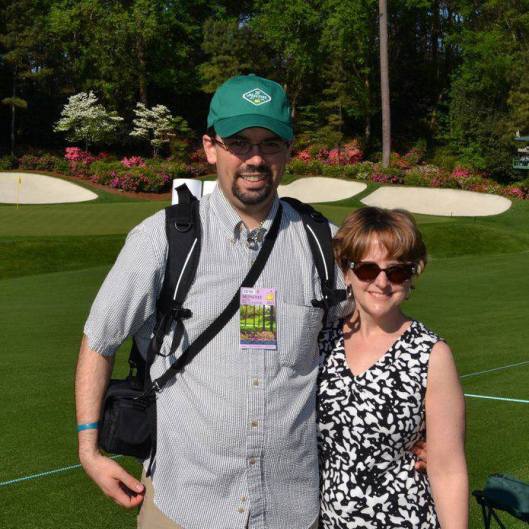My husband and me at the 2011 Masters practice round in Augusta, A.