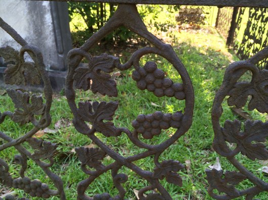 The leaf and grape design on this wrought iron fence is still intact.